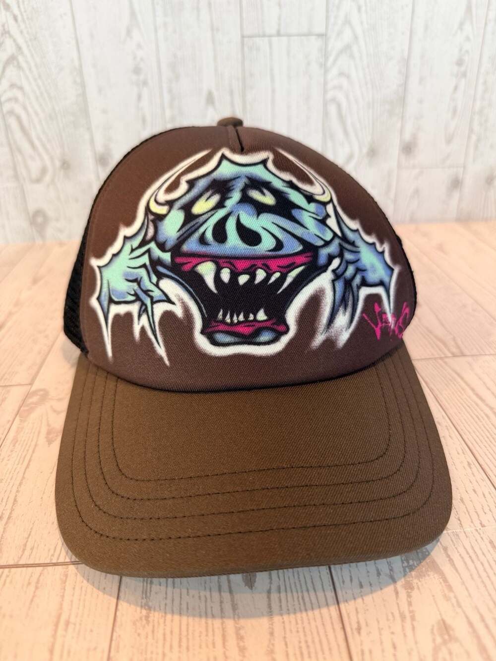 Vans Wyman Trucker Hat Brown Airbrush Graphic Monster